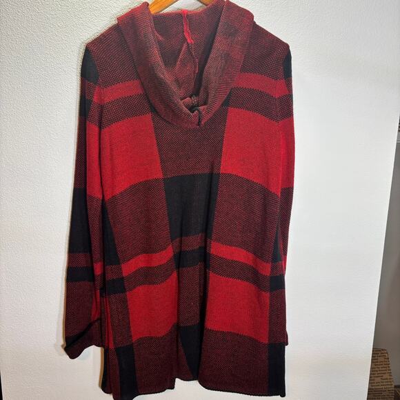 Absolutely Famous Red Black Buffalo Plaid Hooded Open Cardigan Sweater L - Picture 3 of 7